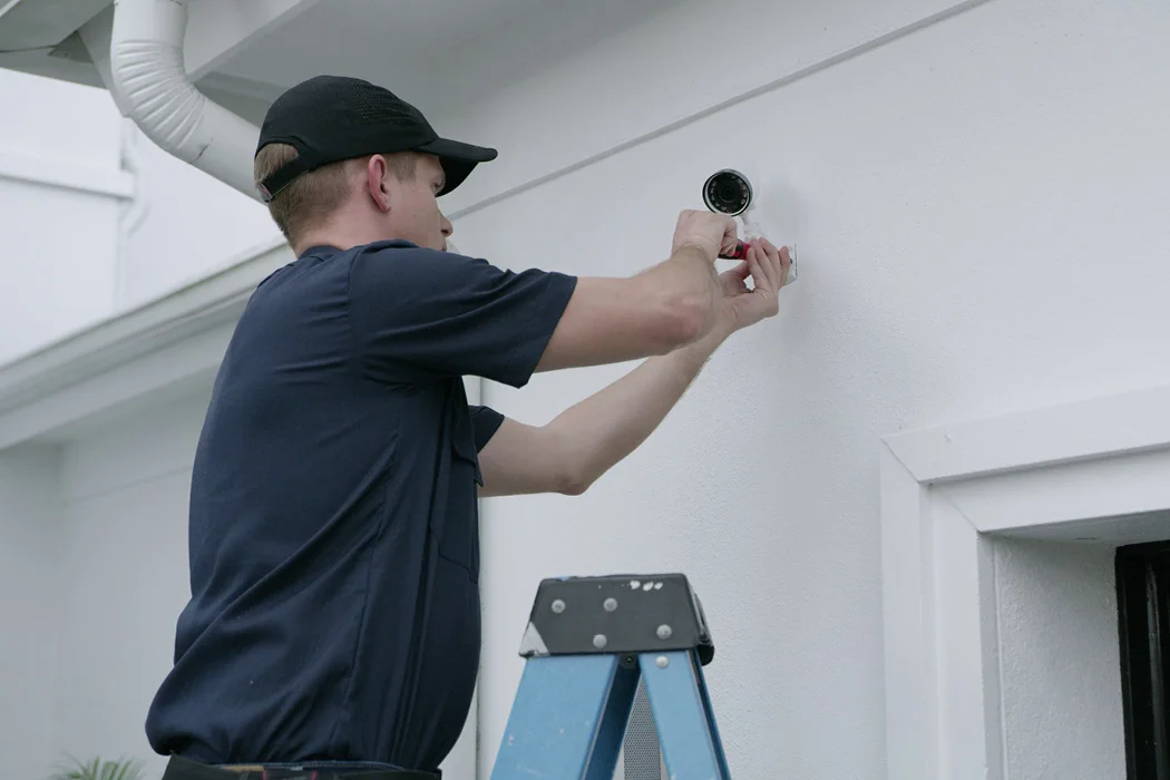 Outdoor security camera installation on a Mississauga home exterior