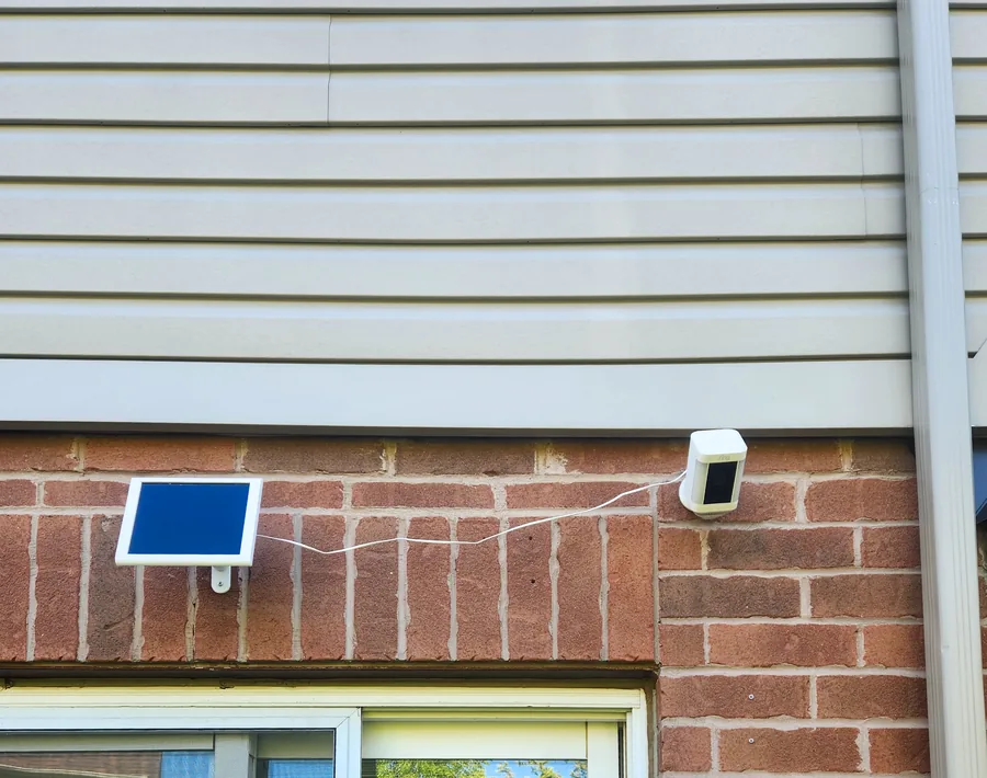 Solar-powered security camera installation